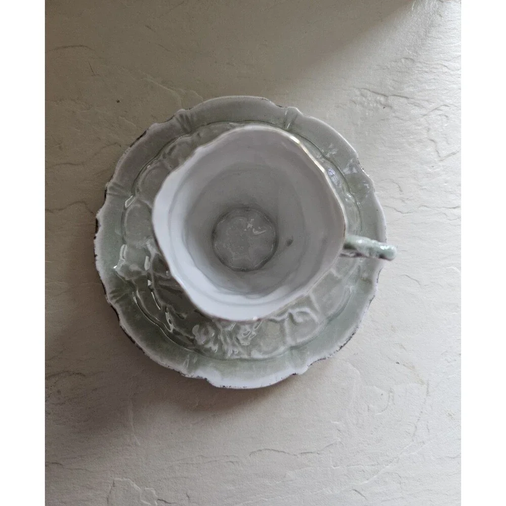 Vintage Mint Green Lusterware Miniature Cup And Saucer